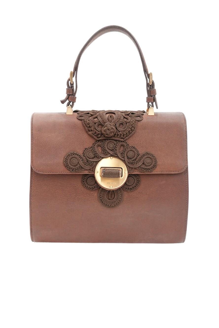 Prada Vintage 1990s Antic Passamane Brown Goat Leather Top Handle Bag